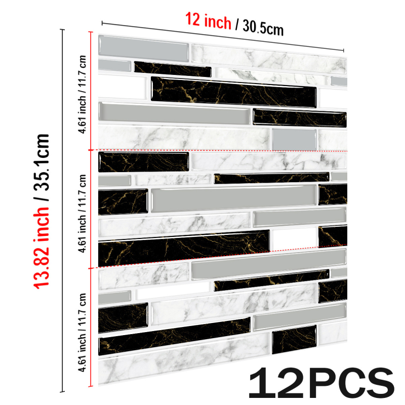 Autocolante pentru pereți din PVC – rezistente la apă și la grăsimi, model în dungi, 12 foi/set, pentru living, bucătărie și baie
