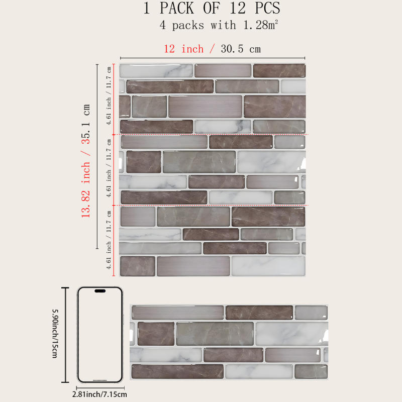 Autocolante pentru pereți din PVC – rezistente la apă și la grăsimi, model în dungi, 12 foi/set, pentru living, bucătărie și baie