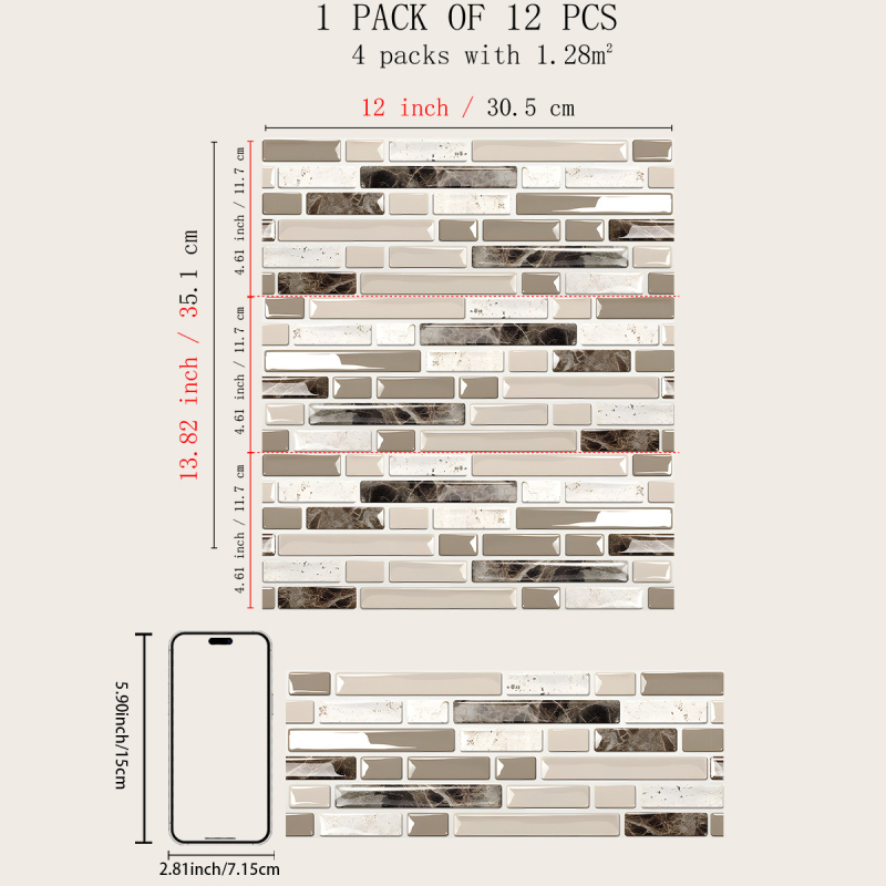 Autocolante pentru pereți din PVC – rezistente la apă și la grăsimi, model în dungi, 12 foi/set, pentru living, bucătărie și baie