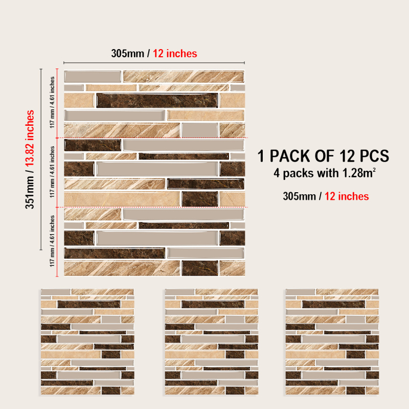 Autocolante pentru pereți din PVC – rezistente la apă și la grăsimi, model în dungi, 12 foi/set, pentru living, bucătărie și baie