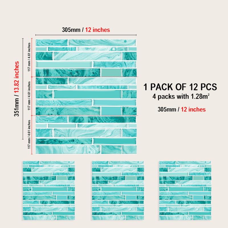 Autocolante pentru pereți din PVC – rezistente la apă și la grăsimi, model în dungi, 12 foi/set, pentru living, bucătărie și baie