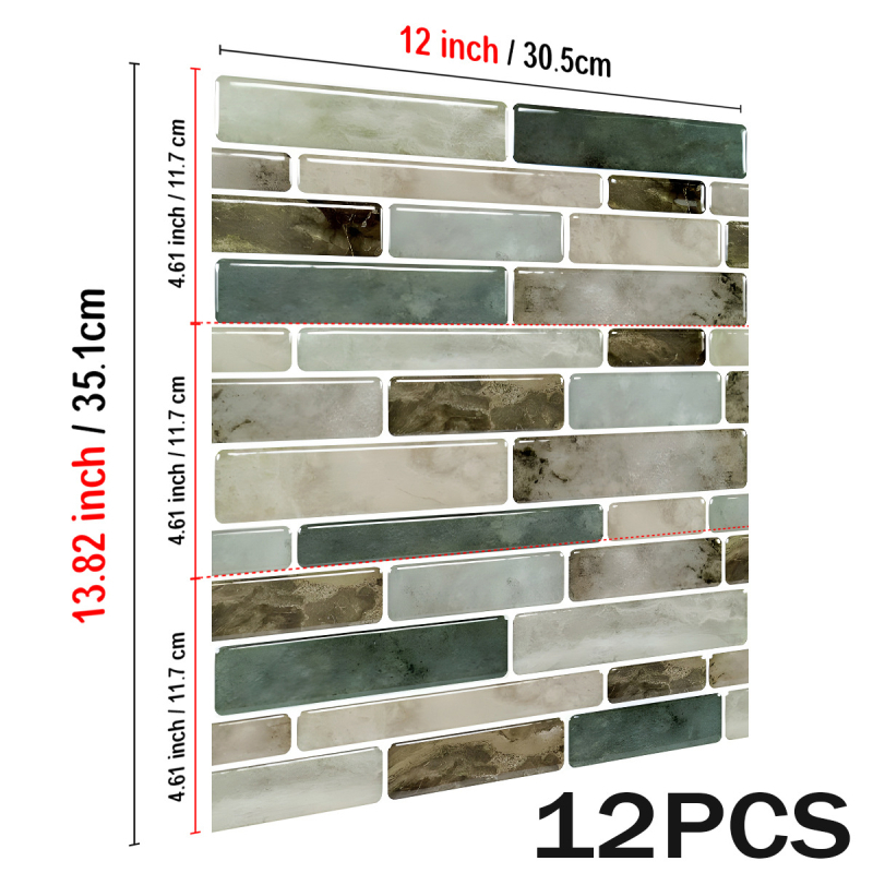 Autocolante pentru pereți din PVC – rezistente la apă și la grăsimi, model în dungi, 12 foi/set, pentru living, bucătărie și baie