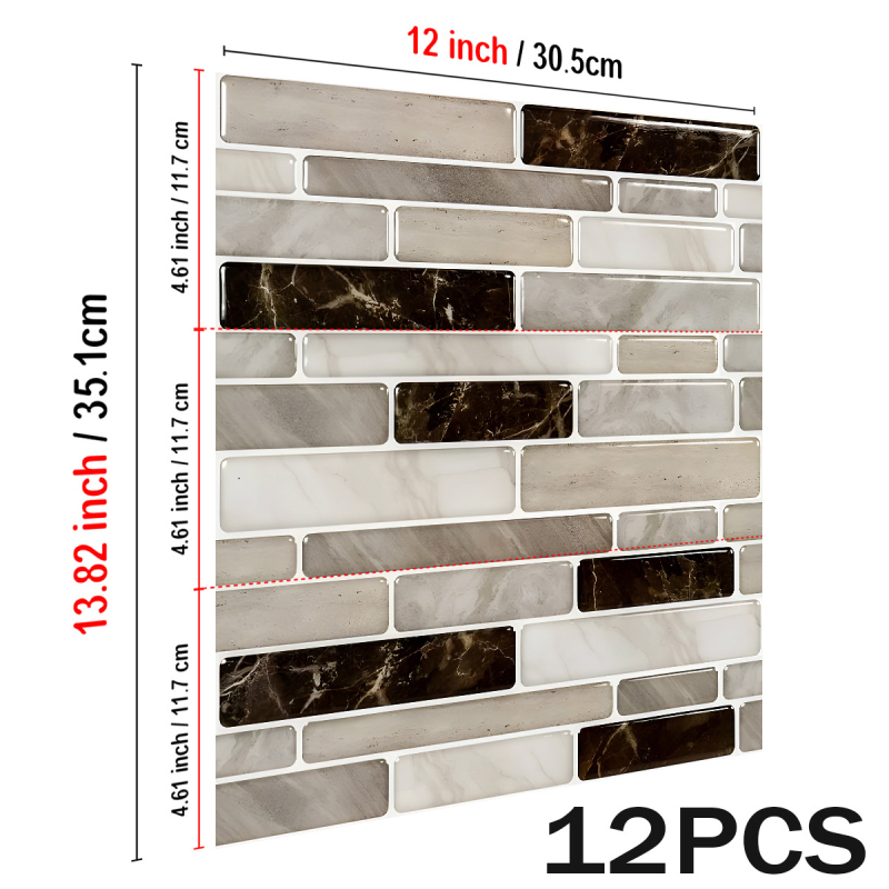 Autocolante pentru pereți din PVC – rezistente la apă și la grăsimi, model în dungi, 12 foi/set, pentru living, bucătărie și baie