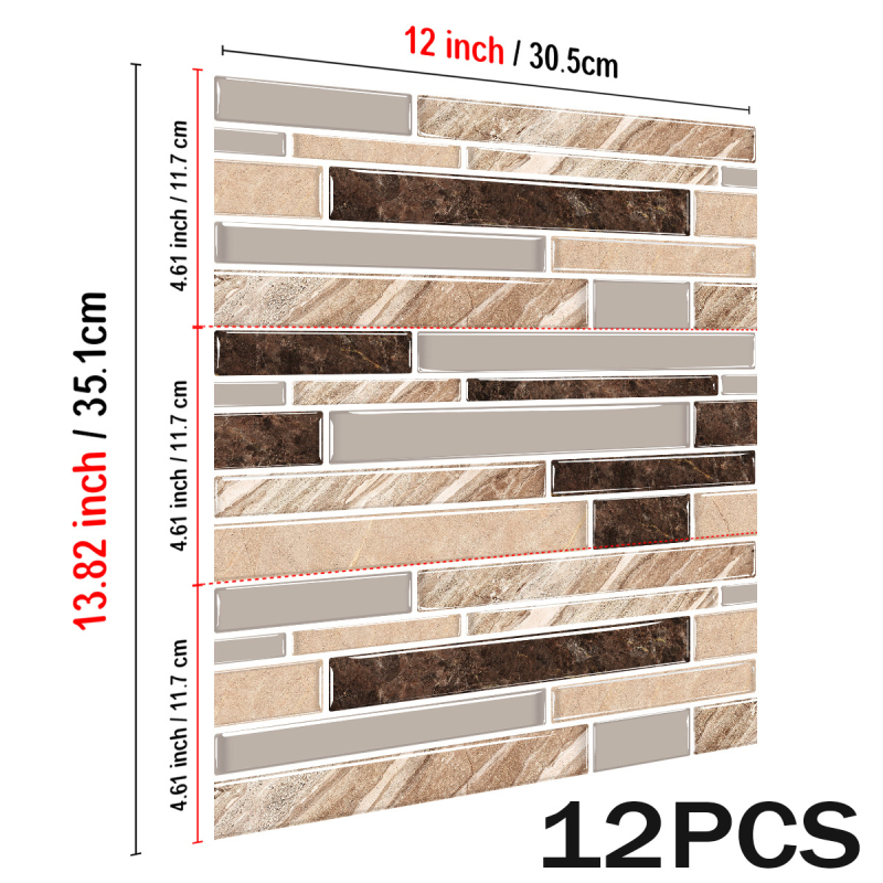 Autocolante pentru pereți din PVC – rezistente la apă și la grăsimi, model în dungi, 12 foi/set, pentru living, bucătărie și baie