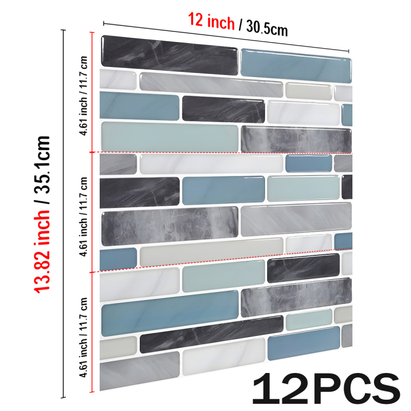 Autocolante pentru pereți din PVC – rezistente la apă și la grăsimi, model în dungi, 12 foi/set, pentru living, bucătărie și baie