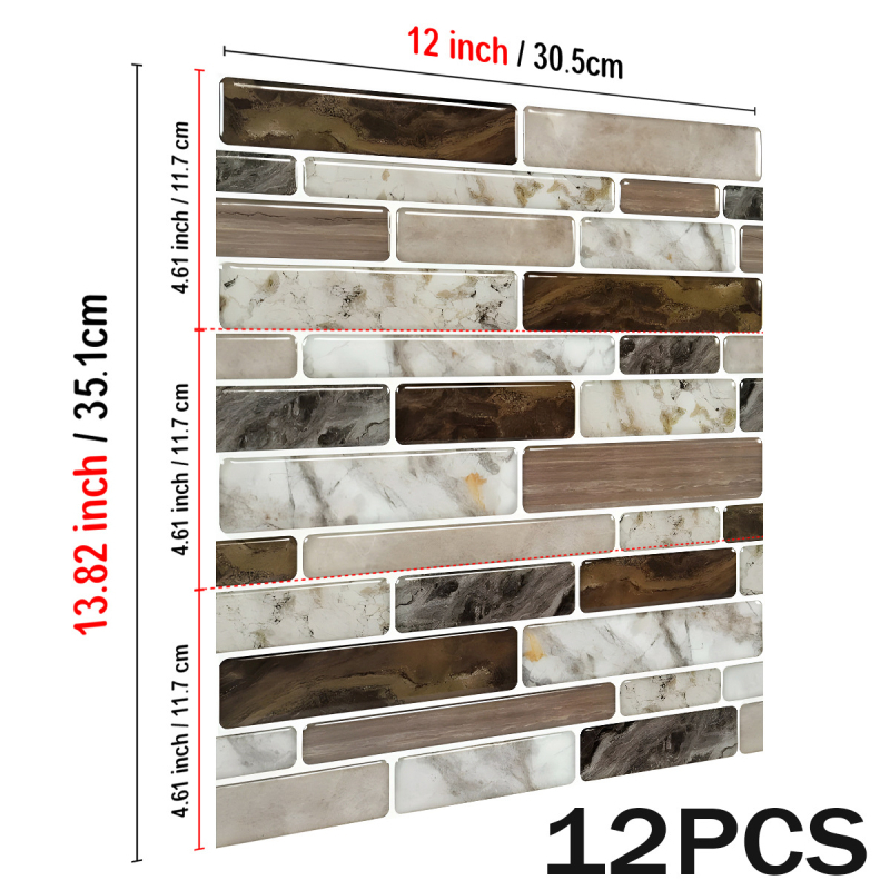 Autocolante pentru pereți din PVC – rezistente la apă și la grăsimi, model în dungi, 12 foi/set, pentru living, bucătărie și baie