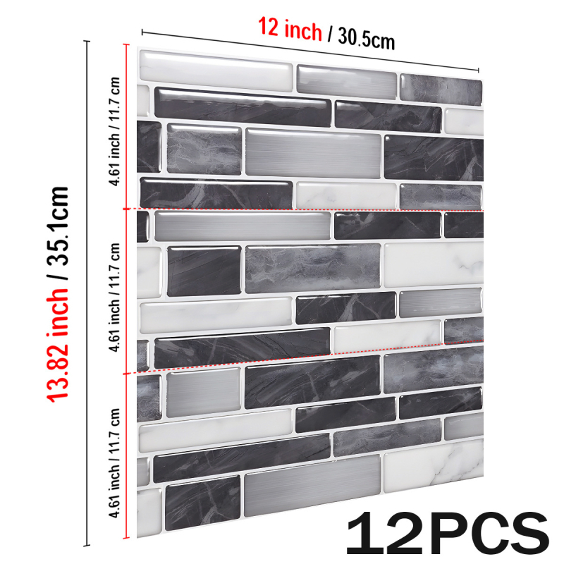 Autocolante pentru pereți din PVC – rezistente la apă și la grăsimi, model în dungi, 12 foi/set, pentru living, bucătărie și baie