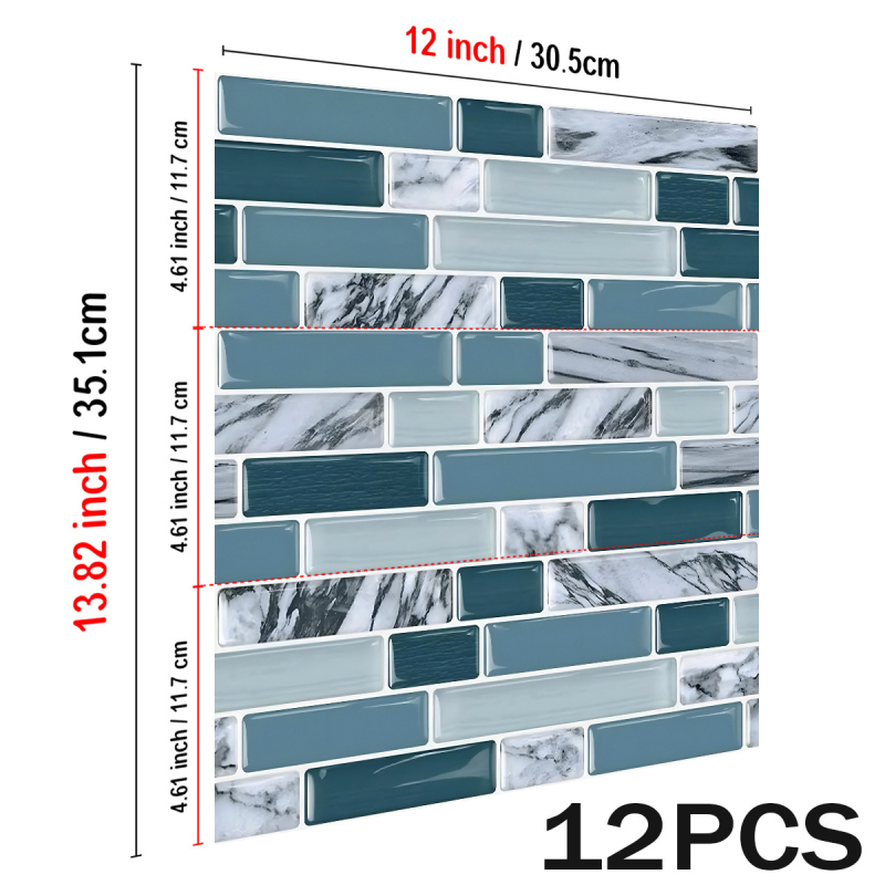 Autocolante pentru pereți din PVC – rezistente la apă și la grăsimi, model în dungi, 12 foi/set, pentru living, bucătărie și baie