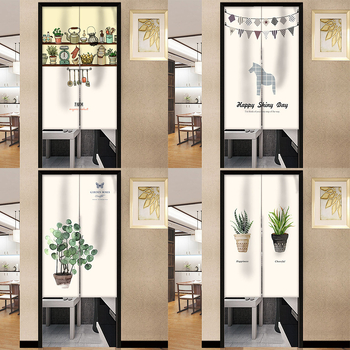 Draperie pentru ușă – Stil coreean, perdea din textil cu motiv plante, poliester, pentru living, dormitor și birou