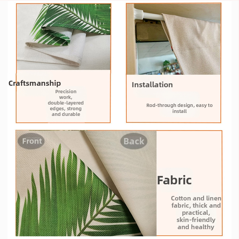 Завеса за врата – Корейски стил, текстилна завеса с модел растения, полиестер, подходяща за дневна, спалня и кабинет