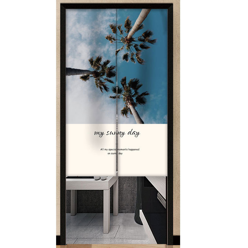 Draperie pentru ușă – Stil coreean, perdea din textil cu motiv plante, poliester, pentru living, dormitor și birou