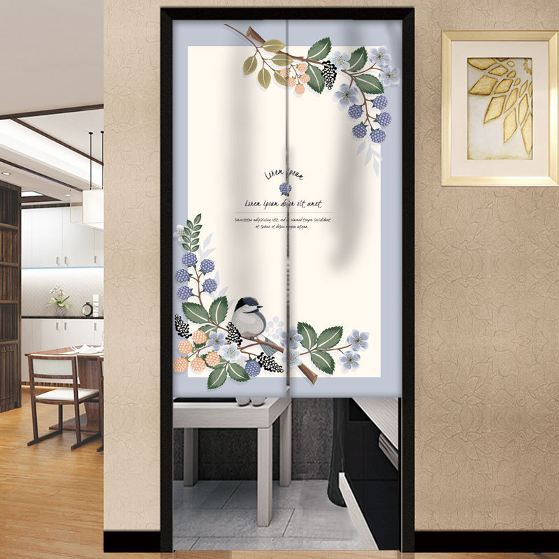 Draperie pentru ușă – Stil coreean, perdea din textil cu motiv plante, poliester, pentru living, dormitor și birou