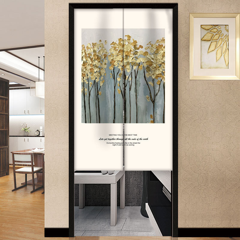 Draperie pentru ușă – Stil coreean, perdea din textil cu motiv plante, poliester, pentru living, dormitor și birou