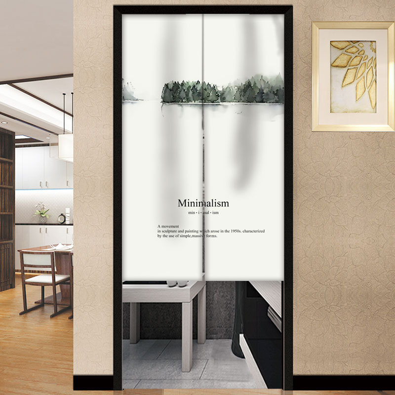 Draperie pentru ușă – Stil coreean, perdea din textil cu motiv plante, poliester, pentru living, dormitor și birou