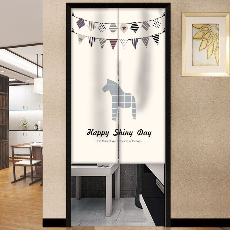 Draperie pentru ușă – Stil coreean, perdea din textil cu motiv plante, poliester, pentru living, dormitor și birou