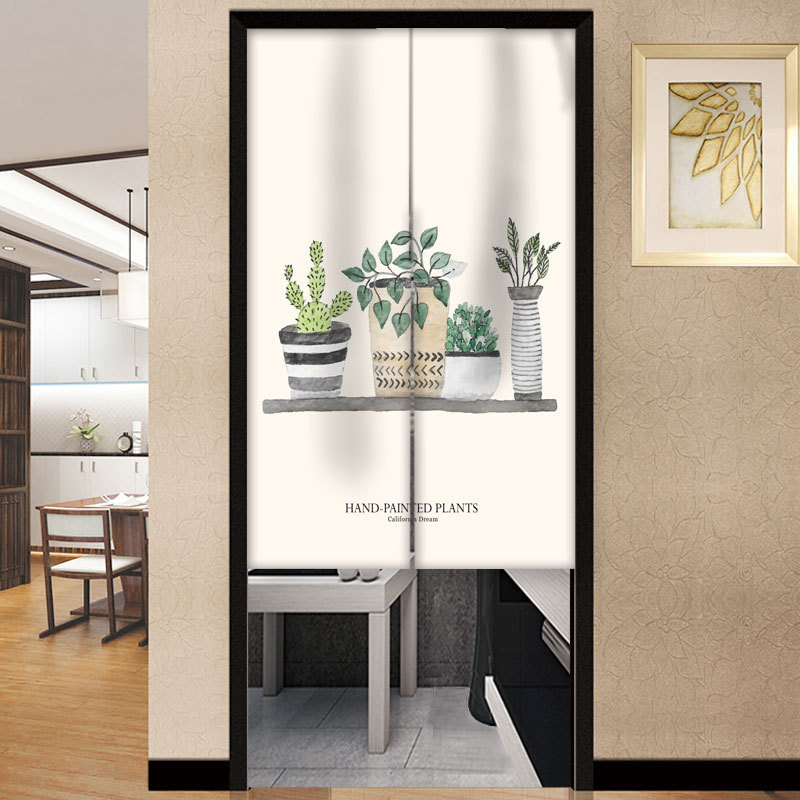 Draperie pentru ușă – Stil coreean, perdea din textil cu motiv plante, poliester, pentru living, dormitor și birou