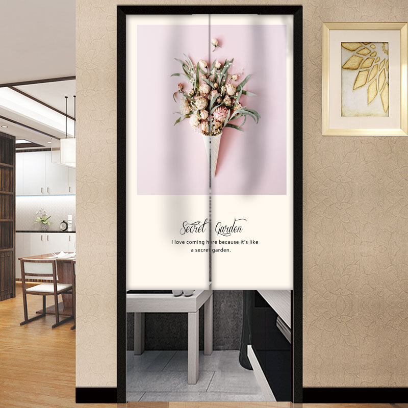Draperie pentru ușă – Stil coreean, perdea din textil cu motiv plante, poliester, pentru living, dormitor și birou