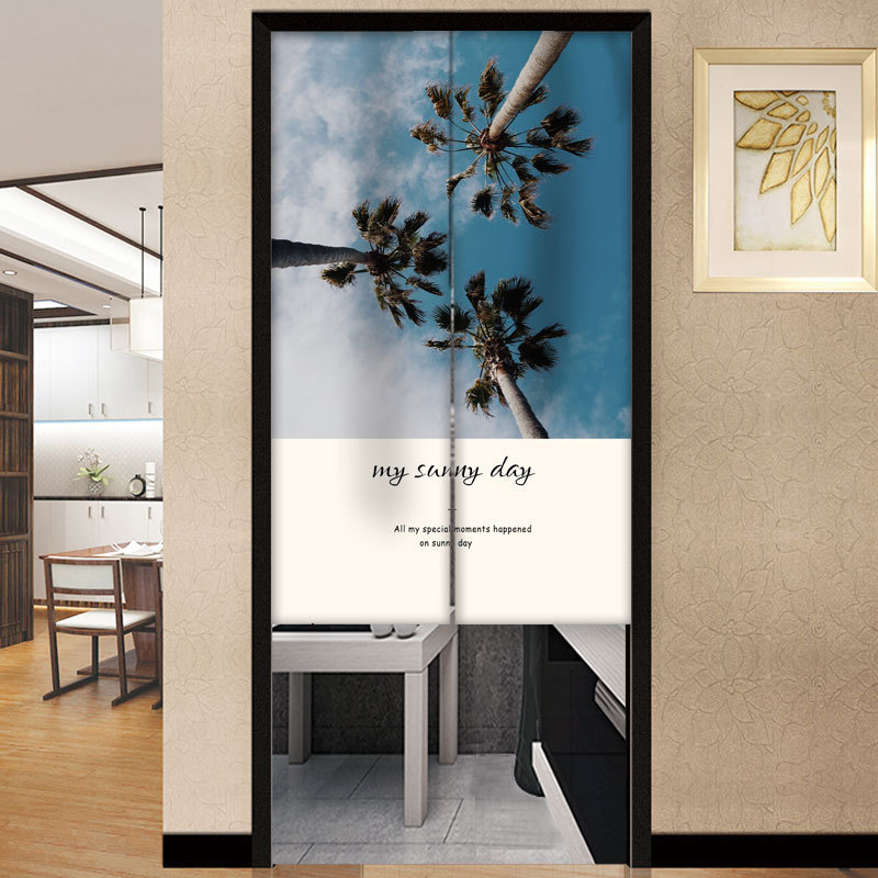 Draperie pentru ușă – Stil coreean, perdea din textil cu motiv plante, poliester, pentru living, dormitor și birou