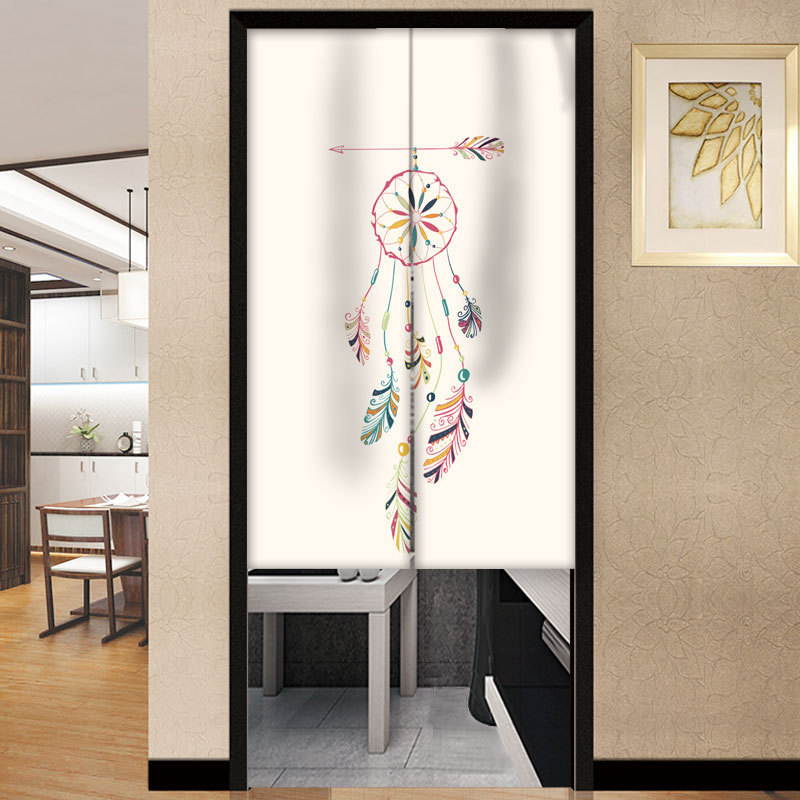 Draperie pentru ușă – Stil coreean, perdea din textil cu motiv plante, poliester, pentru living, dormitor și birou