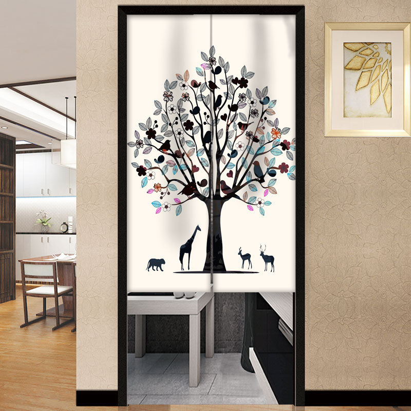 Draperie pentru ușă – Stil coreean, perdea din textil cu motiv plante, poliester, pentru living, dormitor și birou