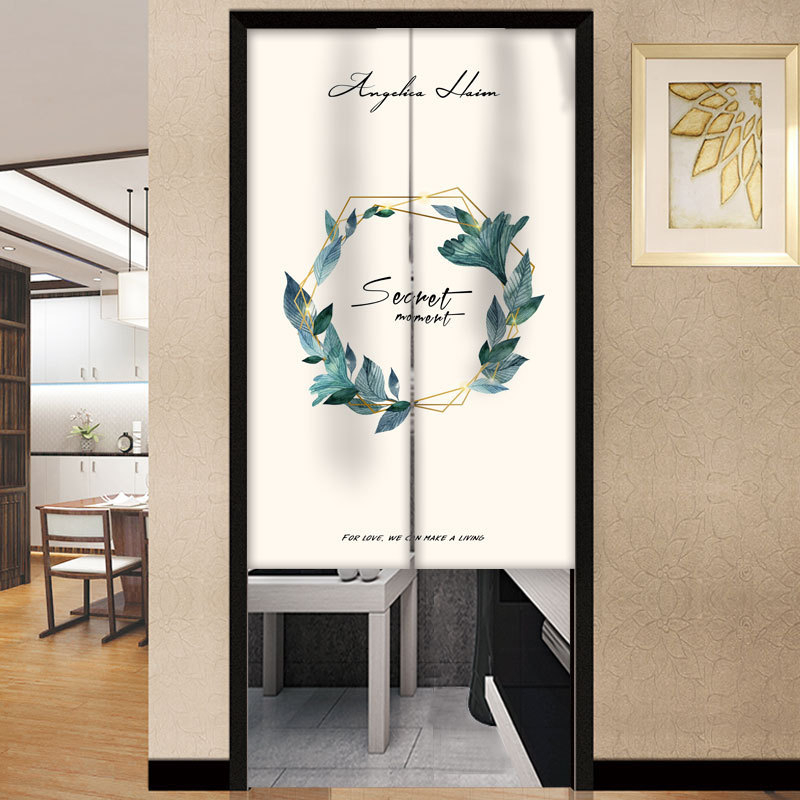 Draperie pentru ușă – Stil coreean, perdea din textil cu motiv plante, poliester, pentru living, dormitor și birou