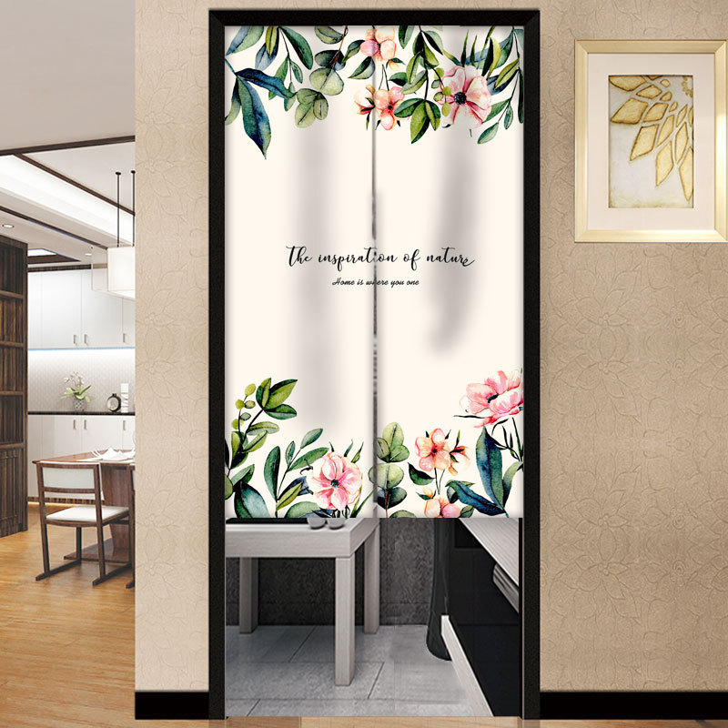 Draperie pentru ușă – Stil coreean, perdea din textil cu motiv plante, poliester, pentru living, dormitor și birou