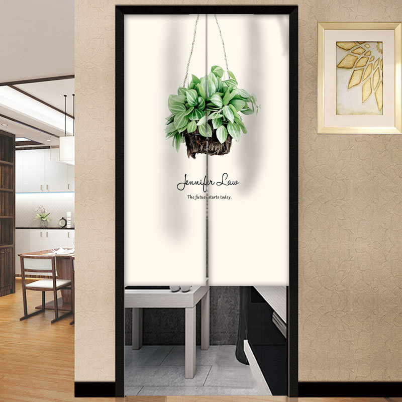 Draperie pentru ușă – Stil coreean, perdea din textil cu motiv plante, poliester, pentru living, dormitor și birou