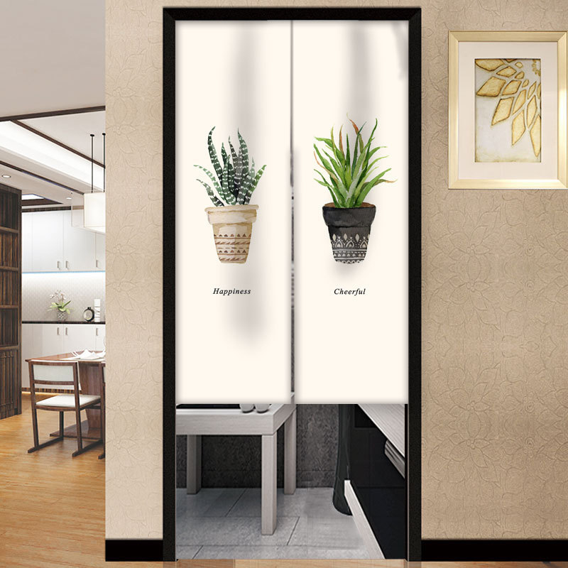 Draperie pentru ușă – Stil coreean, perdea din textil cu motiv plante, poliester, pentru living, dormitor și birou