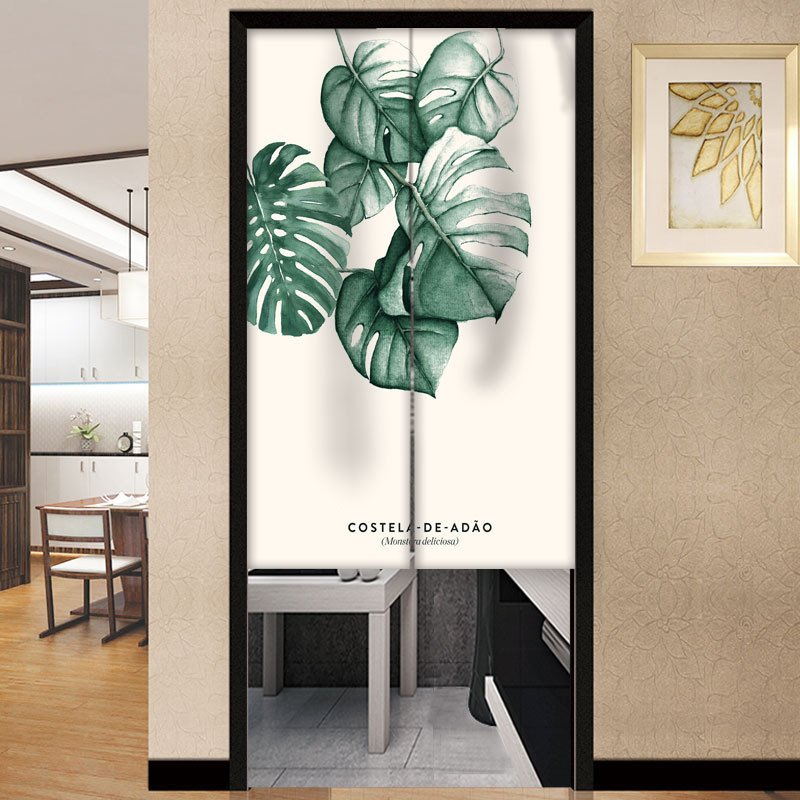 Draperie pentru ușă – Stil coreean, perdea din textil cu motiv plante, poliester, pentru living, dormitor și birou