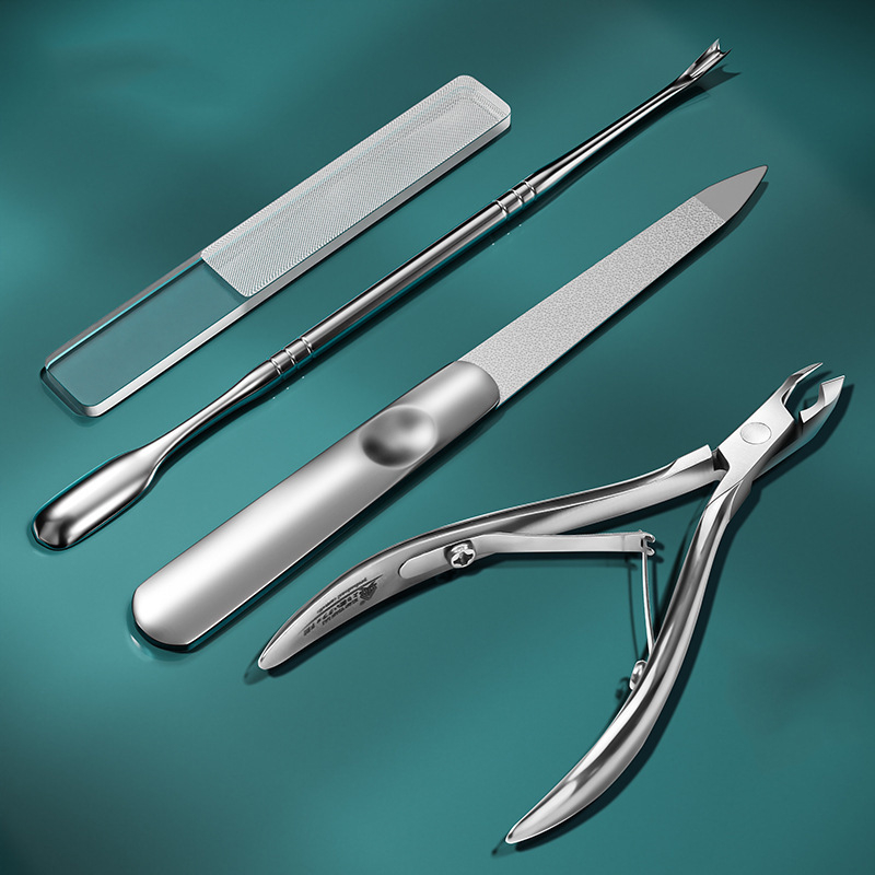 Dviejagalvis nerūdijančio plieno nagų kirpimo įrankis odelių ir mirusios odos šalinimui — nešiojamas namų manikiūro rinkinys