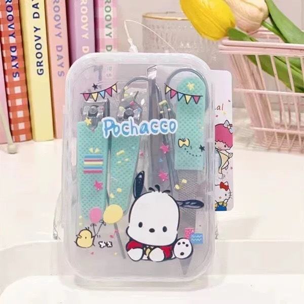 Set za njegu noktiju s otiskom slatkog psa, nehrđajući čelik i plast, silikonski protuklizni držač, sedmeročlani prijenosni set