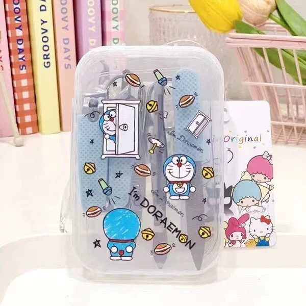 Set za njegu noktiju s otiskom slatkog psa, nehrđajući čelik i plast, silikonski protuklizni držač, sedmeročlani prijenosni set