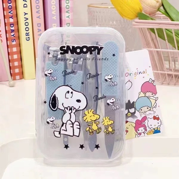 Set za njegu noktiju s otiskom slatkog psa, nehrđajući čelik i plast, silikonski protuklizni držač, sedmeročlani prijenosni set