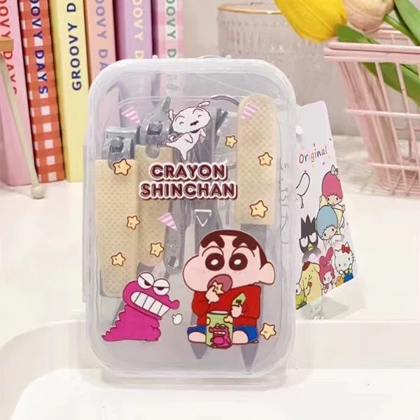 Set za njegu noktiju s otiskom slatkog psa, nehrđajući čelik i plast, silikonski protuklizni držač, sedmeročlani prijenosni set