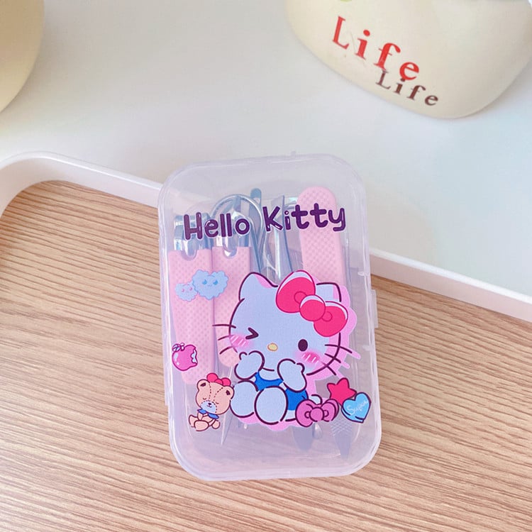 Set za njegu noktiju s otiskom slatkog psa, nehrđajući čelik i plast, silikonski protuklizni držač, sedmeročlani prijenosni set