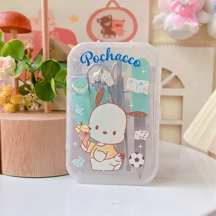 Set za njegu noktiju s otiskom slatkog psa, nehrđajući čelik i plast, silikonski protuklizni držač, sedmeročlani prijenosni set