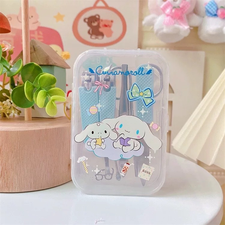 Set za njegu noktiju s otiskom slatkog psa, nehrđajući čelik i plast, silikonski protuklizni držač, sedmeročlani prijenosni set