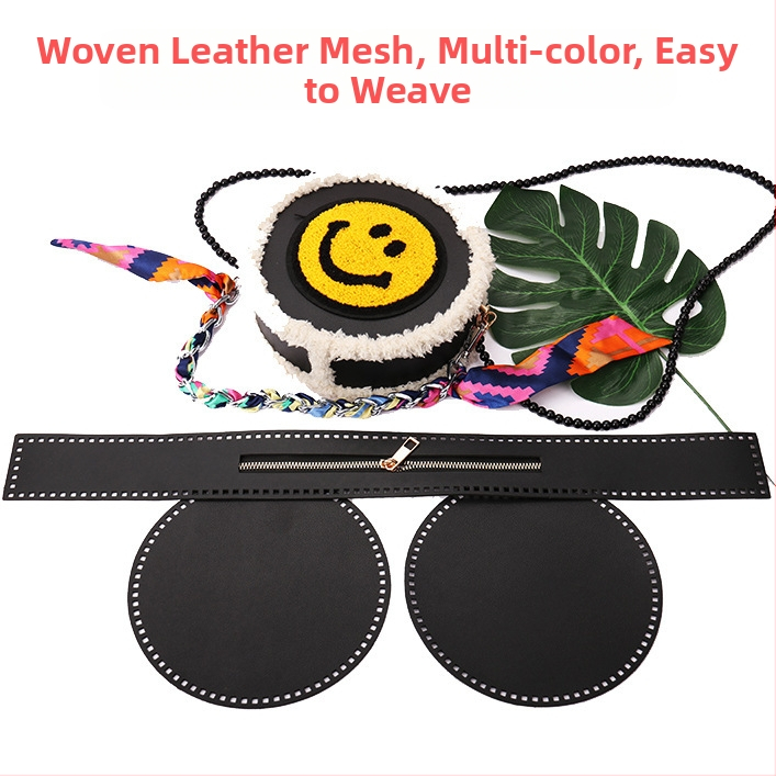 Ръчно изработена чанта от PU кожа, плетена с кръгли мрежести вложки и перфорирани PU дискове, дишаща, водоустойчива, ултралека