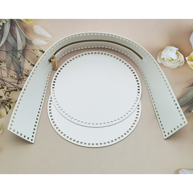 Geantă croșetată manual din PU, cu inserții rotunde din plasă și discuri PU perforate, respirabilă, impermeabilă, ultraușoară