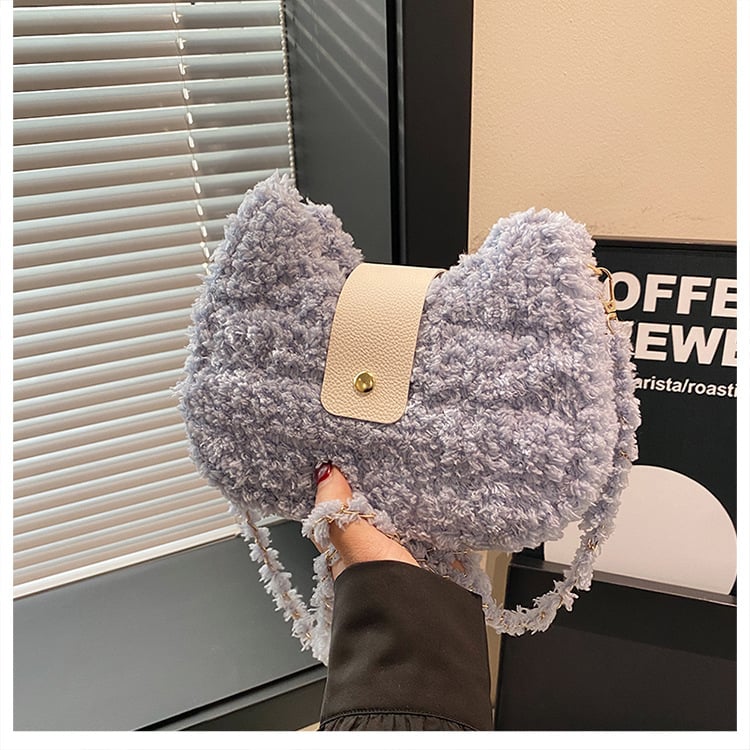 Geantă de subraț din pluș, în formă de inimă, cu închidere tip capac, buzunar pentru telefon, stil urban