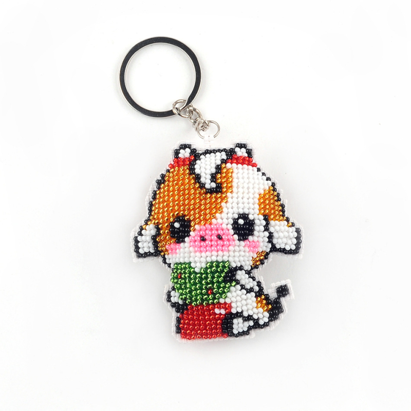 Võtmehoidja karikatürimotiiviga, 14CT ristõmbluse komplekt, plastplaad, kahepoolsed tikandid