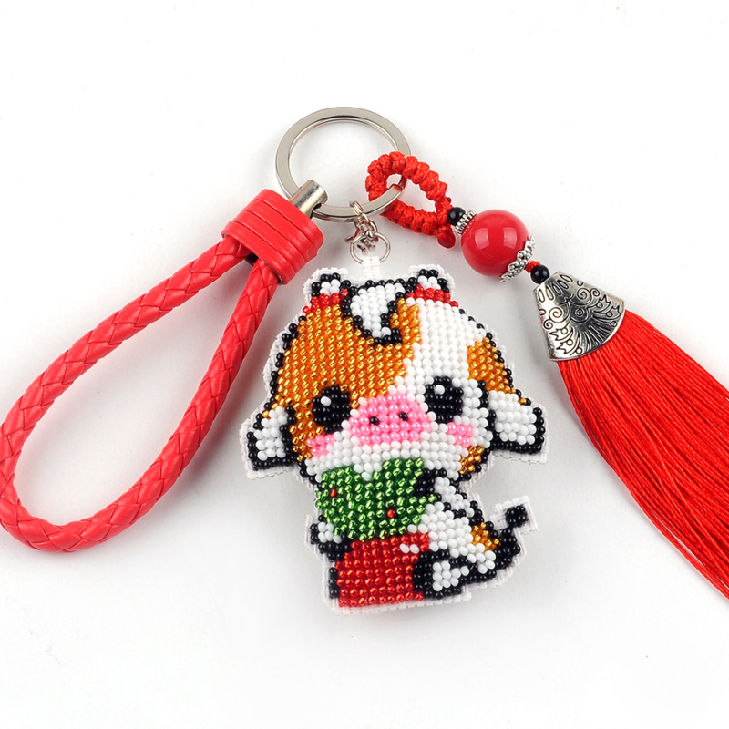 Võtmehoidja karikatürimotiiviga, 14CT ristõmbluse komplekt, plastplaad, kahepoolsed tikandid