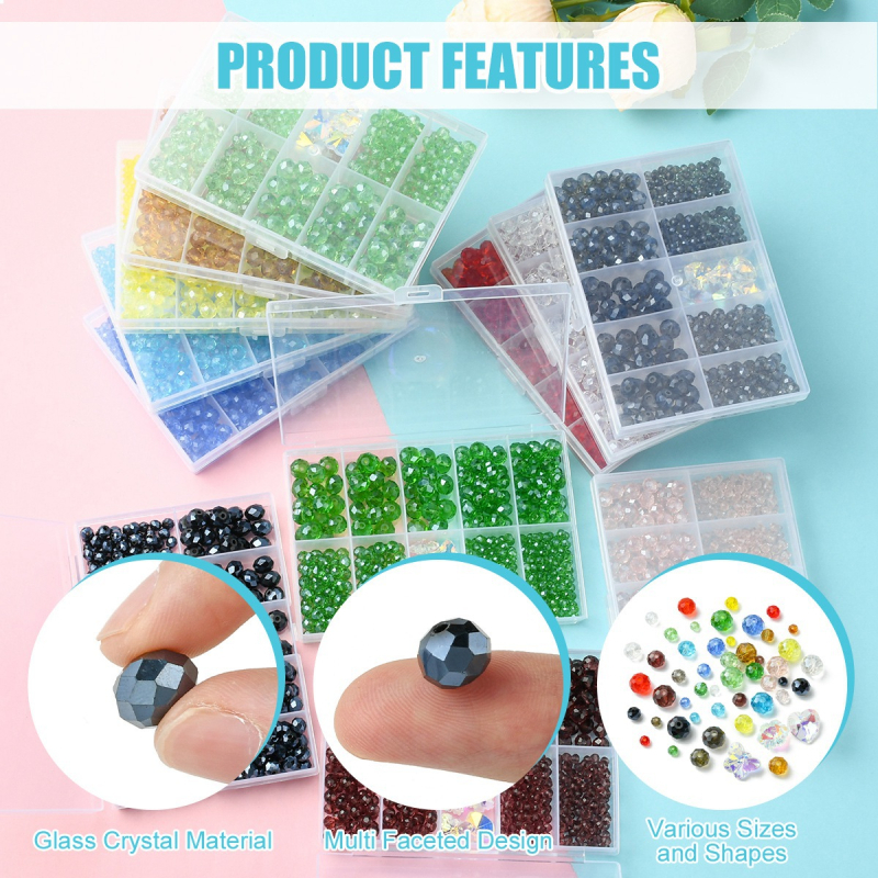 Σετ DIY για χάντρες με διαφανείς γυάλινες χάντρες με κατσαρωμένες όψεις για κατασκευή κοσμημάτων, γυάλι, κατσαρωμένες όψεις, ύφος ήπιας πολυτέλειας