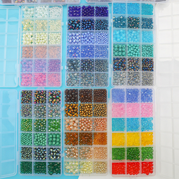 Κουτί με 18 θήκες από γυάλινα χάντρες για DIY Κοσμήματα, ηλεκτροπλατινωμένο φινίρισμα