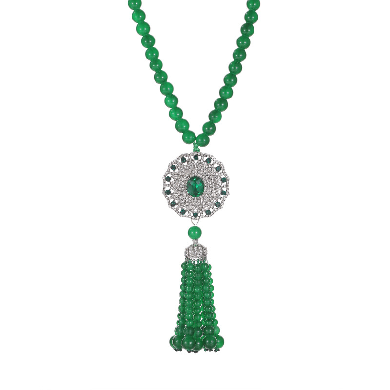 Пуловерна верижка, дълго колие с висулка; мъниста верижка; дължина 51–80 cm; вградени кристали в сплав; дизайн на листо; дамски луксозни бижута