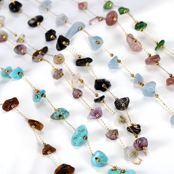 Κολιέ με αλυσίδα από ανοξείδωτο ατσάλι, φυσικοί λίθοι, χειροποίητη πλέξη, φυσικά κρυστάλλινα θραύσματα, ευέλικτο στυλ