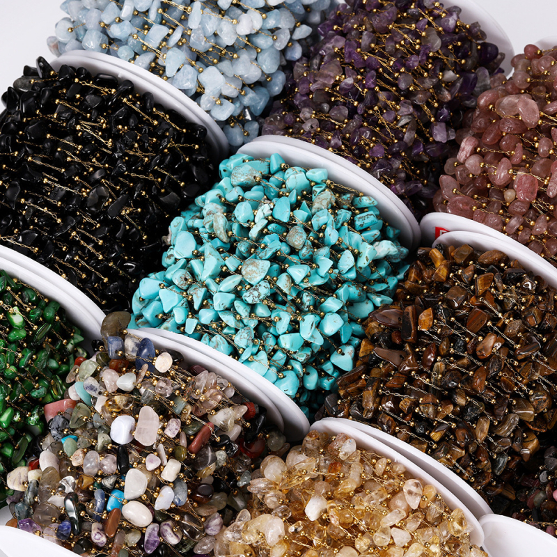 Colier cu lanț din oțel inoxidabil, pietre naturale, țesut manual, granule de cristal naturale, stil versatil