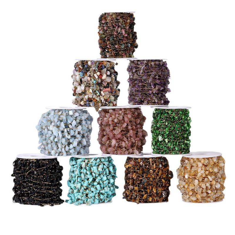 Colier cu lanț din oțel inoxidabil, pietre naturale, țesut manual, granule de cristal naturale, stil versatil