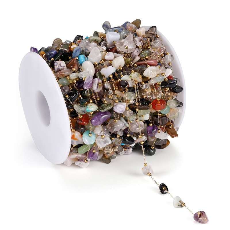 Colier cu lanț din oțel inoxidabil, pietre naturale, țesut manual, granule de cristal naturale, stil versatil