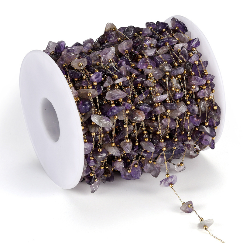 Colier cu lanț din oțel inoxidabil, pietre naturale, țesut manual, granule de cristal naturale, stil versatil